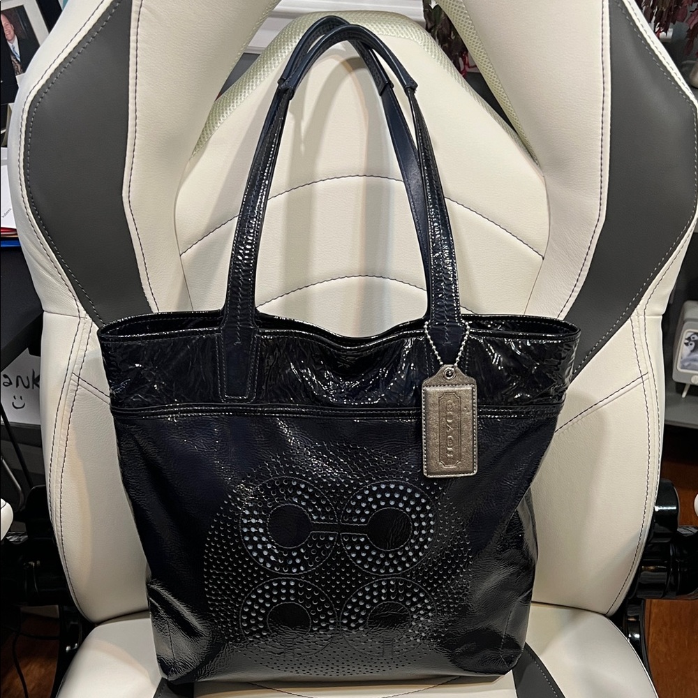 Coach Audrey Patent Leather Navy Tote